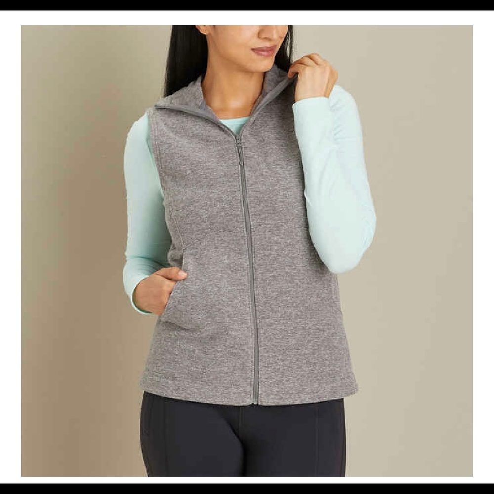 Duluth Trading Gray Hooded Fleece Vest Small Zip Front